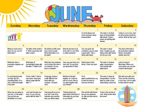 June and July 2023 School Readiness Calendars - Excel by 5