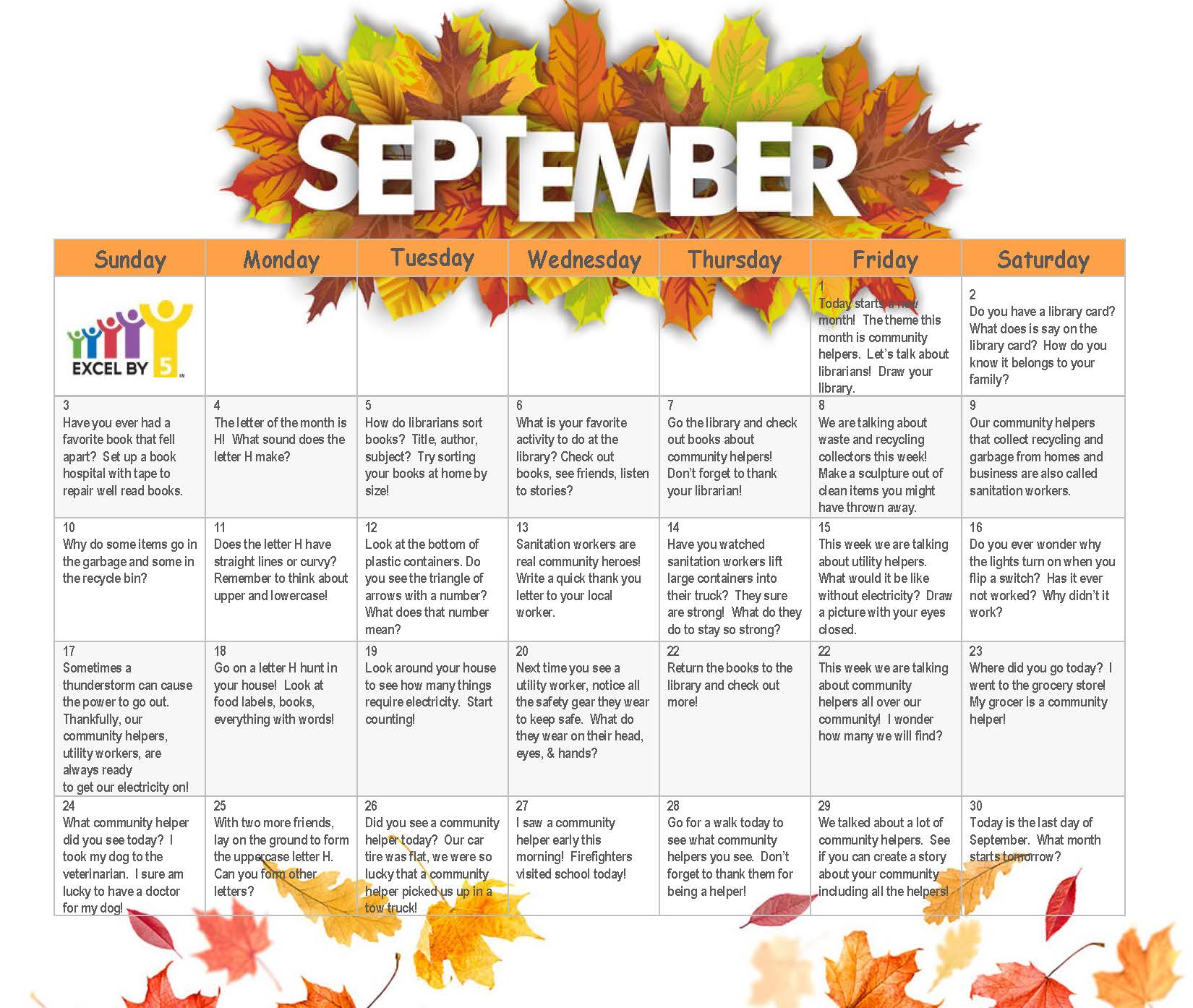 September 2023 School Readiness Calendar - Excel By 5