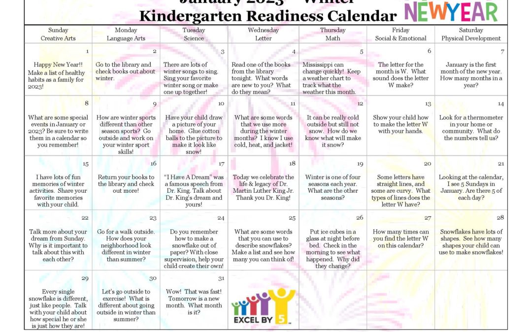 January 2023 School Readiness Calendar